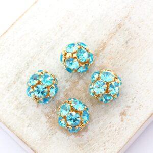 10 mm Preciosa fancy ball bead Aqua Bohemica in Gold-colored setting x 4 pc(s)
