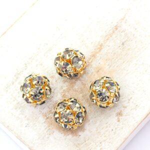 10 mm Preciosa fancy ball bead Black Diamond in Gold-colored setting x 4 pc(s)