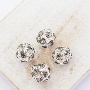 10 mm Preciosa fancy ball bead Black Diamond in Silver-colored setting x 4 pc(s)