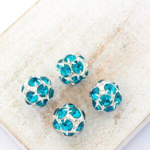 10 mm Preciosa fancy ball bead Blue Zircon in Silver-colored setting x 4 pc(s)