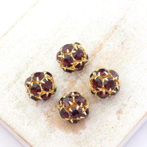 10 mm Preciosa fancy ball bead Burgundy in Gold-colored setting x 4 pc(s)