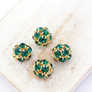 10 mm Preciosa fancy ball bead Emerald in Gold-colored setting x 4 pc(s)