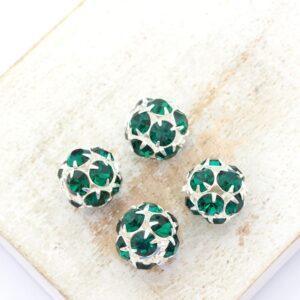 10 mm Preciosa fancy ball bead Emerald in Silver-colored setting x 4 pc(s)