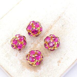 10 mm Preciosa fancy ball bead Fuchsia in Gold-colored setting x 4 pc(s)