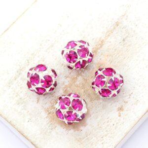 10 mm Preciosa fancy ball bead Fuchsia in Silver-colored setting x 4 pc(s)