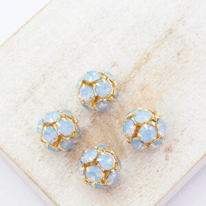 10 mm Preciosa fancy ball bead Light Sapphire Opal in Gold-colored setting x 4 pc(s)