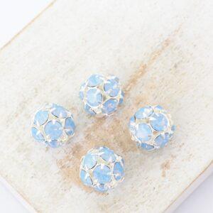 10 mm Preciosa fancy ball bead Light Sapphire Opal in Silver-colored setting x 4 pc(s)