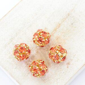 10 mm Preciosa fancy ball bead Padparadscha in Gold-colored setting x 4 pc(s)