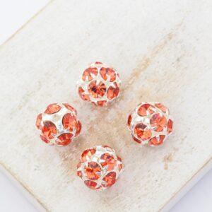 10 mm Preciosa fancy ball bead Padparadscha in Silver-colored setting x 4 pc(s)