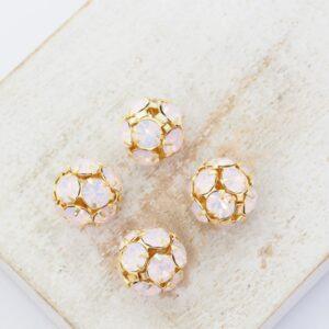 10 mm Preciosa fancy ball bead Rose Opal in Gold-colored setting x 4 pc(s)