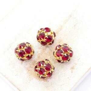 10 mm Preciosa fancy ball bead Siam in Gold-colored setting x 4 pc(s)