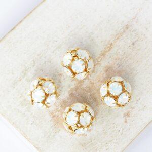 10 mm Preciosa fancy ball bead White Opal in Gold-colored setting x 4 pc(s)