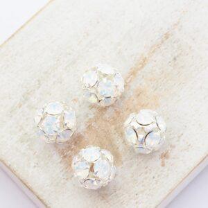 10 mm Preciosa fancy ball bead White Opal in Silver-colored setting x 4 pc(s)