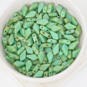 5x9 mm 2-hole Kite beads Turquoise Green Dark Travertin x 10 g