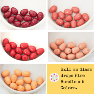 8x11 mm Glass drops Fire Bundle x 8 Colors.