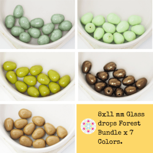 8x11 mm Glass drops Forest Bundle x 7 Colors.
