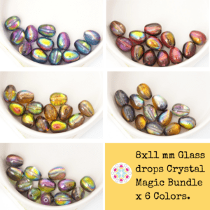 8x11 mm Glass drops Crystal Magic Bundle x 6 Colors.