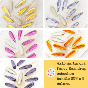 4x15 mm Aurora Fancy Raindrop cabochon bundle SUN x 5 colors.