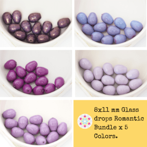 8x11 mm Glass drops Romantic Bundle x 5 Colors.