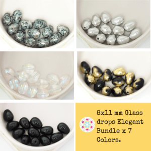 8x11 mm Glass drops Elegant Bundle x 7 Colors.