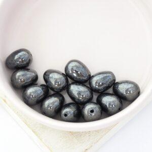 8x11 mm Glass drops Jet Hematite x 12 pc(s)