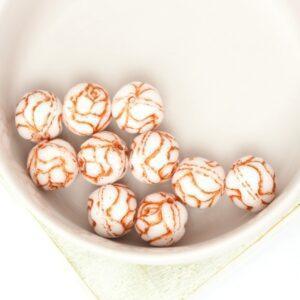 10 mm Rose Flower beads Chalk White with Copper Painted x 10 pc(s)