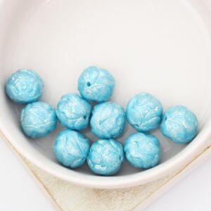 10 mm Rose Flower beads Turquoise Light Bue Shimmer x 10 pc(s)