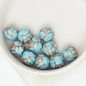 10 mm Rose Flower beads Turquoise with Copper painted x 10 pc(s)