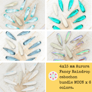 4x15 mm Aurora Fancy Raindrop cabochon bundle MOON x 6 colors.