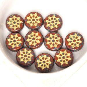 12x12 mm Ship wheel bead Opaque Brown Travertin Gold Wash x 10 pc(s)