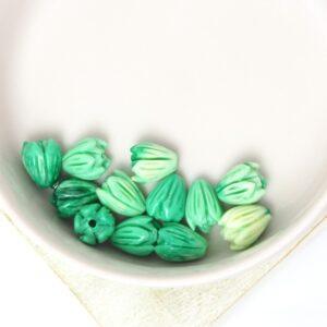 7x8 mm Flower Bud Coral Bead Imitation Forest Green x 12 pc(s)