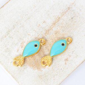 7.5x21 mm Cute Turquoise Fish Connector  Gold-colored x 2 pc(s)