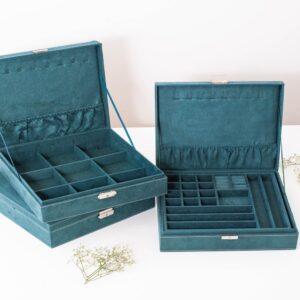 8x26x27 cm Velvet Jewelry Box - Teal x 1 pc