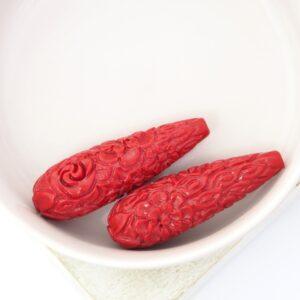 10.5x34 mm Teardrop Coral Flower Bead Imitation Dark Red x 2 pc(s)