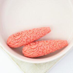 10.5x34 mm Teardrop Coral Flower Bead Imitation Salmon Rose x 2 pc(s)