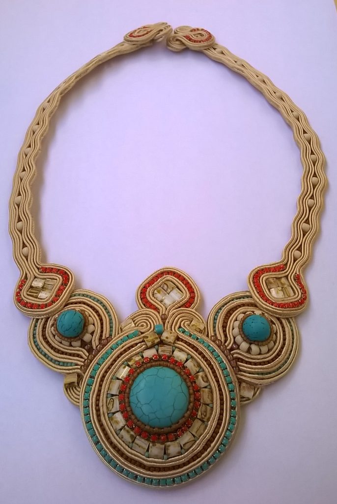 Turquoise creme soutache necklace 2